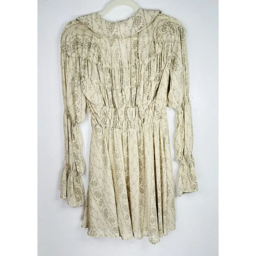 Kimchi Blue Lonnie Smocked Long Sleeve Mini Dress Medium Boho Cottage Core - Picture 9 of 10